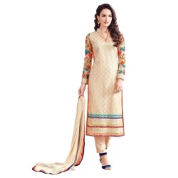 Awesome Fa Beige Net Straight Semi Stitched Dress Material