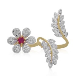 Jewels Galaxy Enchanting Flowers leaf American Diamond Double Finger Free Size Ring