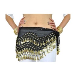 Fancy Steps Black 3 Row Belly Dance Hip Wrap Scarf Skirt Belt Dancing Costume Thick Gold Coins