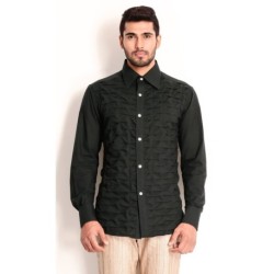 Samant Chauhan Black Cotton Shirt with Layered Textured front
