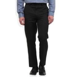 Wills Lifestyle Black Solid Flat Front Trousers
