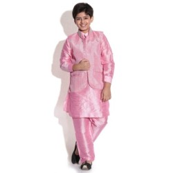 waaz Pink Color Kurta Pajama Set With Jacket For Kids