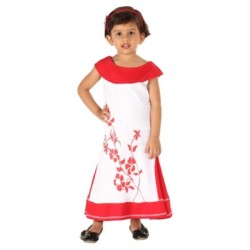 Lil Orchids Red Cotton Floral Printed Girls Side Cut Casual Dress
