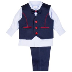 Mom & Me Set of White Shirt, Navy Blue Trousers, Waistcoat & Bow Tie