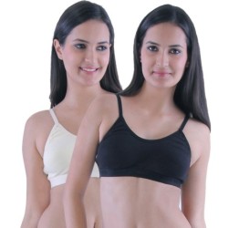 Eves Beauty Beige and Black Seamless Sports Bra-Pack of 2