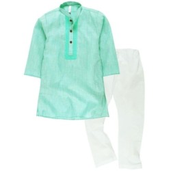 Lilposh Green and White Cotton Kurta Pyjama Set