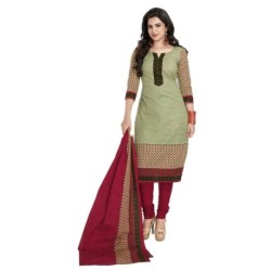 Shree Ganesh Green Cotton Straight Unstitched Dress Material