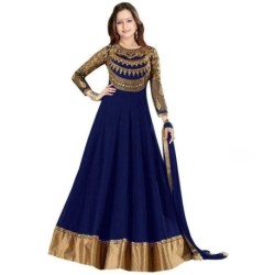 Dhruva Fab Navy Georgette Anarkali Gown Unstitched Dress Material