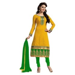Zombom Yellow Chanderi Straight Unstitched Dress Material