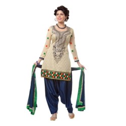 Shruti Fashion Beige Chanderi Embroidered Un-Stitched Salwar Suit