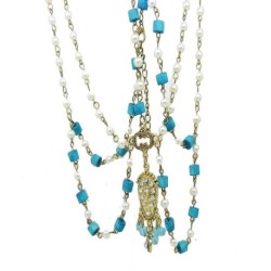 Cinderella Fashion Jewelry  Blue & White Beaded Head Chain