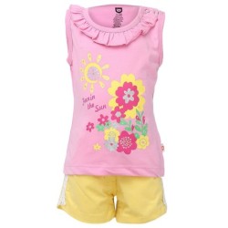 Baby League Yellow Cotton Half Sleeves Regular Top & Bottom Set