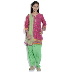 Biba Cotton Blend Pink Full Sleeve Salwar Kameez For Kids